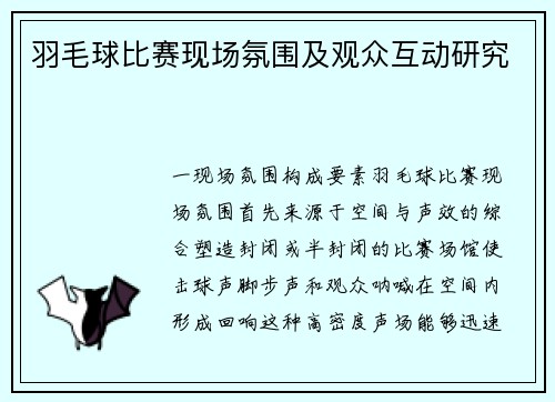 羽毛球比赛现场氛围及观众互动研究