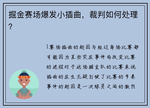 掘金赛场爆发小插曲，裁判如何处理？
